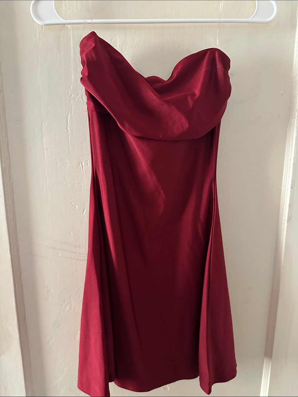 Strapless Cowl Neck Cocktail Dress in Wine Red